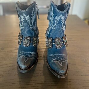 LANE booties - detailed and ornamental. Simply gorgeous. Light wear. Size 6